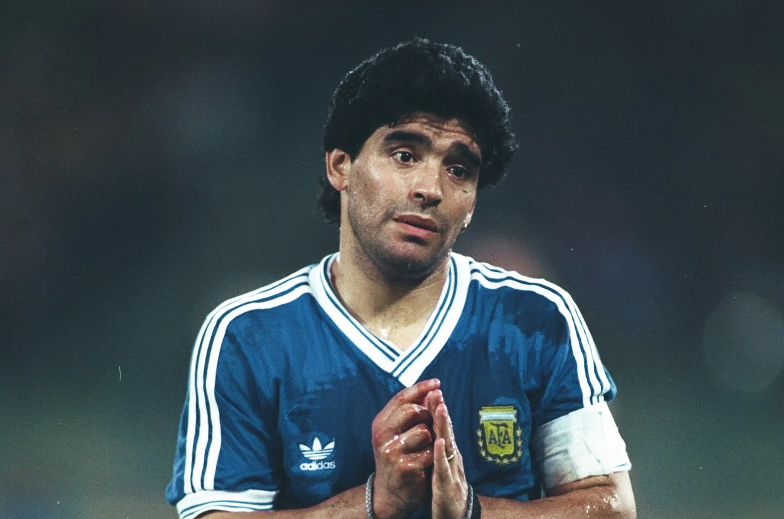 Diego Maradona in Argentina's 1990 away football shirt